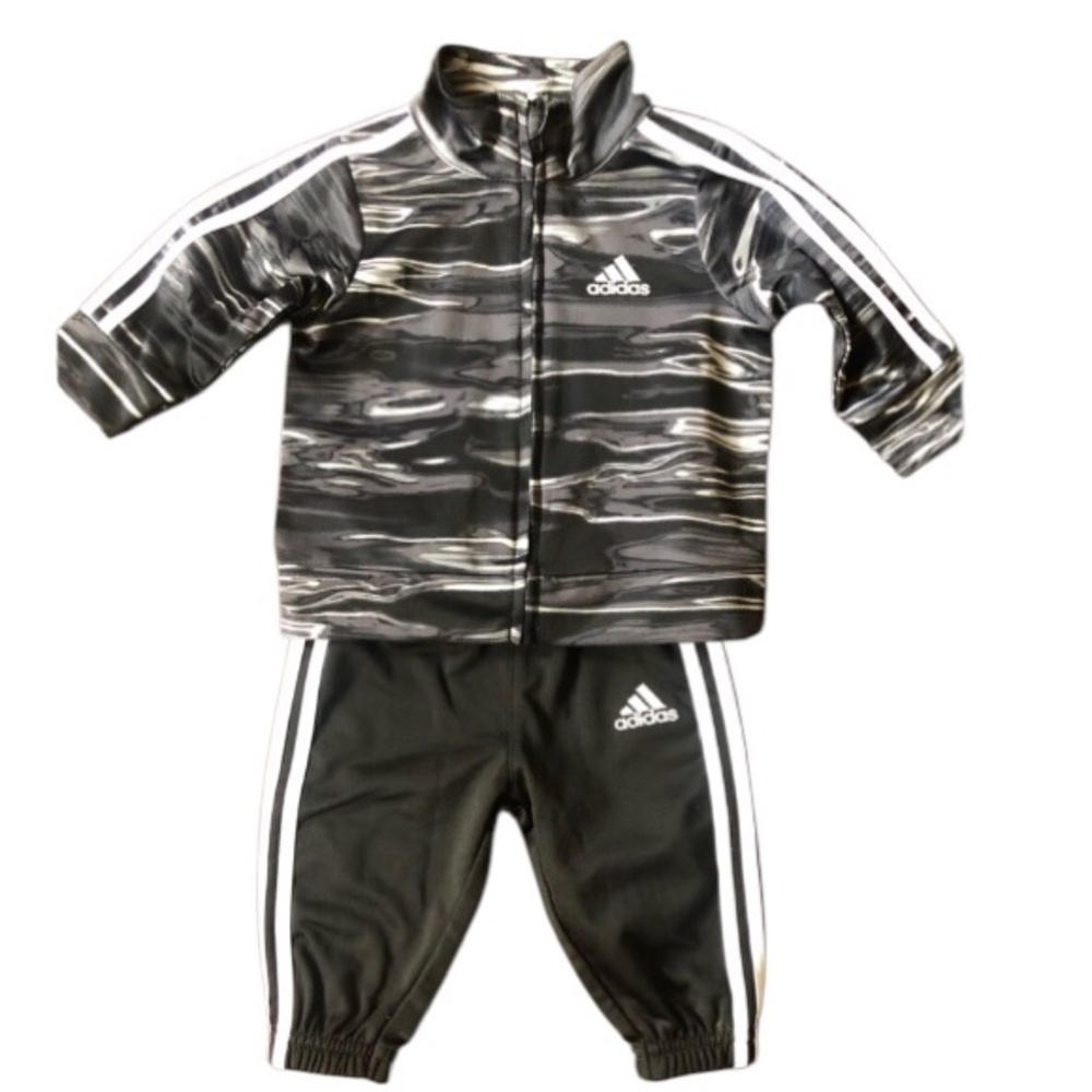Adidas Infant Baby Boy 2 Piece Track Suit Jacket & Pants Black & White Sz 3M